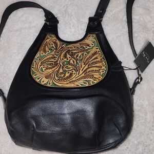 Myra Black and Gold Leather Shoulder Bag